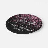 Heissrosa Glitzer Schwarz 21. Geburtstag Pappteller (Schrägansicht)