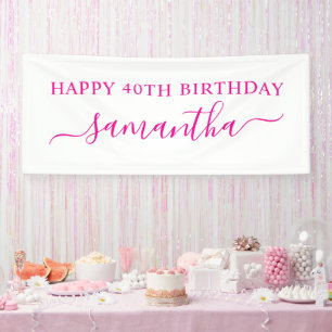 Heißrosa Glücklicher 40. Geburtstag Eleganter Name Banner