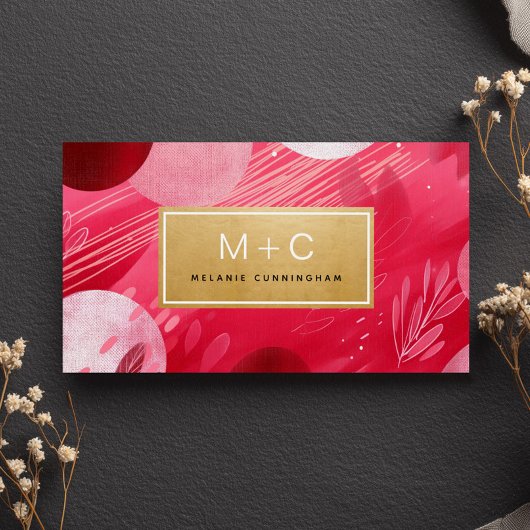 Heißrosa Gold abstrakt Monogramm Visitenkarten