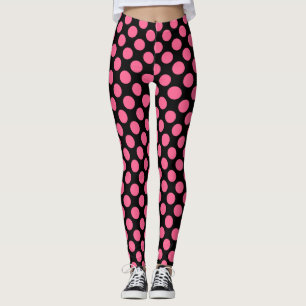 Heißrosa große Punkte-Muster auf schwarzen Legging Leggings