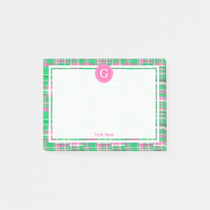Heißrosa grüne Patchwork-Madras-Karomuster 1IR ger Post-it Klebezettel