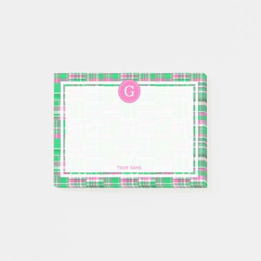 Heißrosa grüne Patchwork-Madras-Karomuster 1IR ger Post-it Klebezettel (Vorderseite)