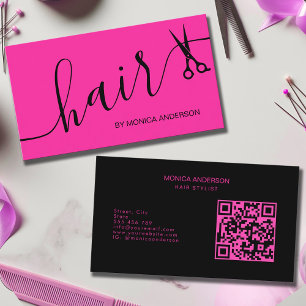 Heißrosa Haar-Schrift-Stylist-Schere QR-Code Visitenkarte