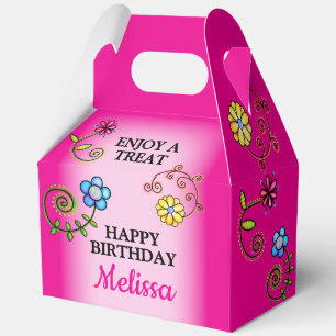 Heißrosa handgezeichnete Wildblumen 5"b x 3"l x 6, Geschenkschachtel