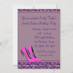 Heißrosa High Heel Pailletten Sweet Sixteen Party Einladung