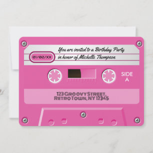 Heißrosa Kassette Retro-Geburtstagsfeier Einladung