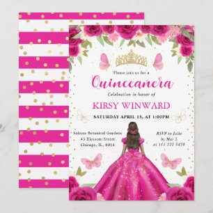 Heißrosa Kleid Dunkle Haut Prinzessin Quinceanera Einladung