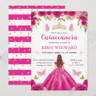 Heißrosa Kleid Rothaarige Prinzessin Quinceanera Einladung