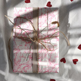 Heißrosa Kritzelkatzen – modernes süßes Muster Geschenkpapier Set