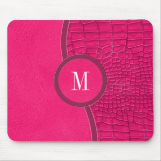 Heißrosa Kunstleder Alligatorenhaut Chic Monogramm Mousepad