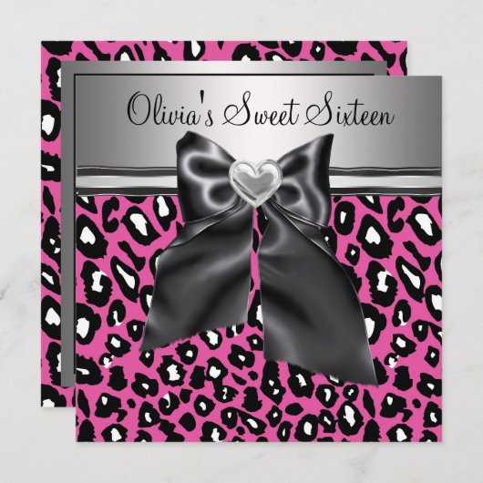 Heissrosa Leopard 16 . Geburtstag Geburtstag Einladung (Vorne/Hinten)