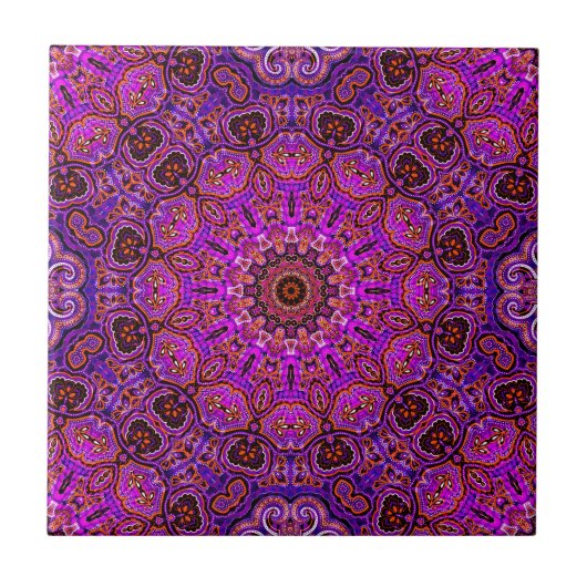 Heißrosa Mandala-Kaleidoskop-Muster Fliese (Vorderseite)