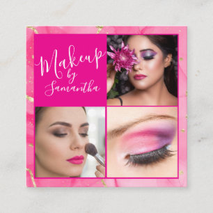 Heißrosa Marmor Schrift Foto Make-up  Quadratische Visitenkarte