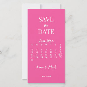 Heißrosa minimalistischer moderner Kalender Hochze Save The Date
