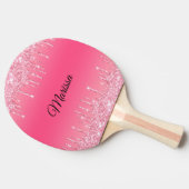 Heissrosa mit glänzenden Silber-Glitzer-Tropfen Tischtennis Schläger (Seitenansicht)