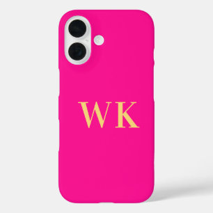 Heißrosa moderne Monogramm-Initialen iPhone 16 Hülle