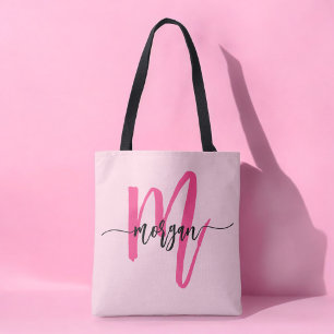 Heißrosa moderne Schriftart Mädchen-Monogramm-Name Tasche