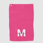 Heißrosa modernes Monogramm Golfhandtuch (Vorderseite)