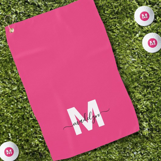 Heißrosa modernes Monogramm Golfhandtuch