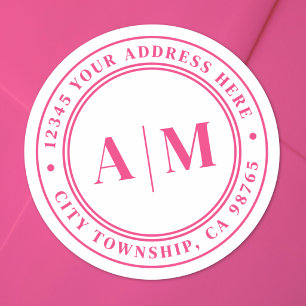 Heißrosa Monogramm Rücksendeadresse Runder Aufkleber