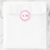 Heißrosa Monogramm Rücksendeadresse Runder Aufkleber (Tasche)