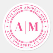 Heißrosa Monogramm Rücksendeadresse Runder Aufkleber (Vorderseite)