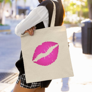 Heißrosa Ombre-Lippenstift-Kuss-Druck Tragetasche
