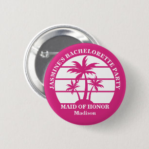Heißrosa Palmenbaum-Junggesellinnen-Abschiedsparty Button