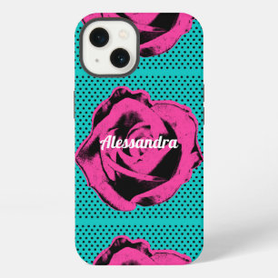 Heißrosa Pop-Art-Rosen Retro Rockabilly iPhone 13 Hülle