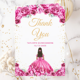 Heißrosa Prinzessin Floral Quinceañera Dankeskarte