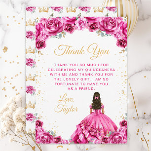 Heißrosa Prinzessin Floral Quinceañera Dankeskarte