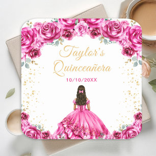 Heißrosa Prinzessin Floral Quinceañera Rechteckiger Pappuntersetzer