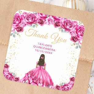 Heißrosa Prinzessin Quinceañera Dankeschön Quadratischer Aufkleber