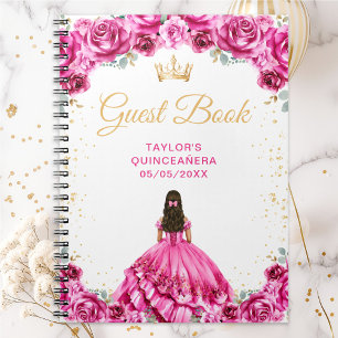 Heißrosa Prinzessin Quinceañera Gästebuch Notizblock