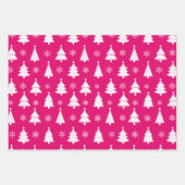 Heissrosa Rentier, Weihnachtsbäume und Holly Geschenkpapier Set (Vorderseite)