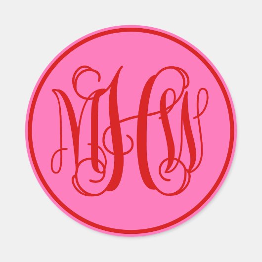 Heißrosa rote Rebe Skript Monogramm, DIY BG Runder Aufkleber