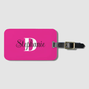 Heißrosa Schwarz und Weiß Moderne Monogramm Gepäckanhänger