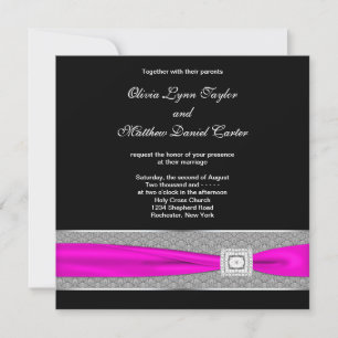 Heißrosa Schwarze Fuchsienrosa Schleife Hochzeit Einladung