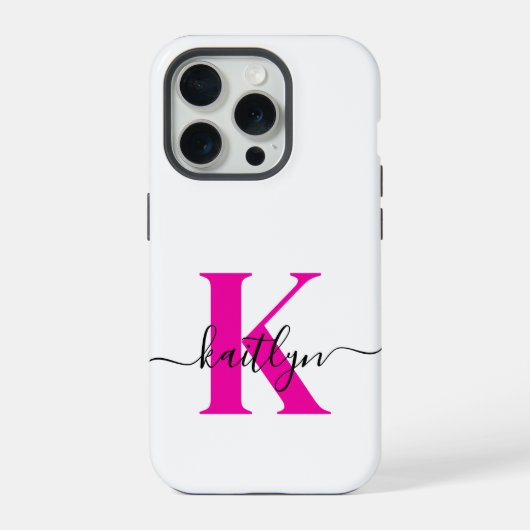 Heißrosa schwarzer initialer Namensmonogramm iPhone Hülle (Rückseite)