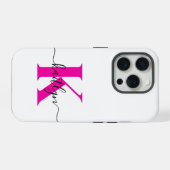 Heißrosa schwarzer initialer Namensmonogramm iPhone Hülle (Rückseite (Horizontal))