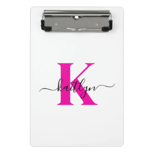 Heißrosa schwarzer initialer Namensmonogramm Mini Klemmbrett
