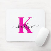 Heißrosa schwarzer initialer Namensmonogramm Mousepad (Mit Mouse)