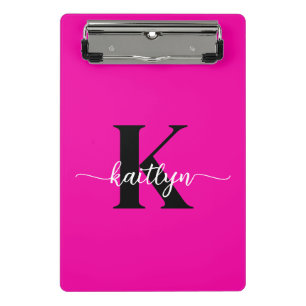 Heißrosa-schwarzes Monogramm Mini Klemmbrett