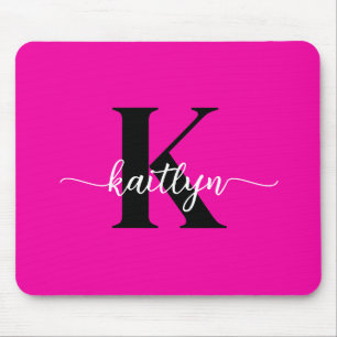 Heißrosa-schwarzes Monogramm Mousepad