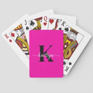 Heißrosa schwarzes Monogramm Spielkarten