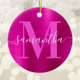 Heißrosa-Signatur-Monogramm-Folie-Foto Keramik Ornament