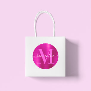 Heißrosa-Signatur-Monogrammfolie Runder Aufkleber