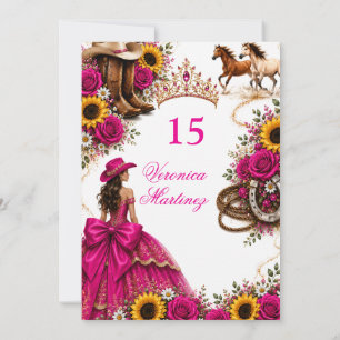 Heißrosa Sonnenblume Fuchsia Vaquera Quinceañera Einladung