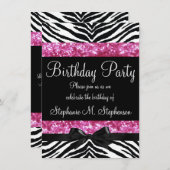 Heissrosa Sparkle Zebra Girl's Birthday Einladung (Vorne/Hinten)