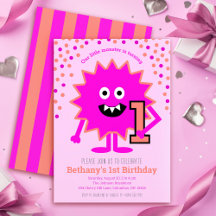 Heißrosa süßes kleines Monster 1. Geburtstag Mädch